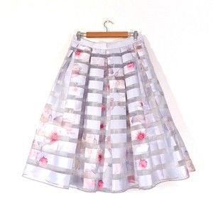 NWT Ted Baker Rosaley Pleated A-Line Full Midi Skirt Light Grey Organza US 10